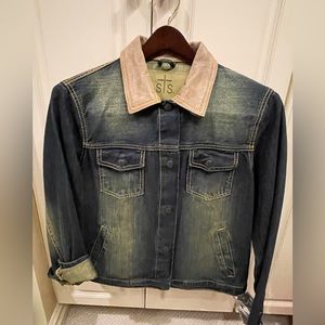 STS Ranchwear Lg Western Denim Jacket with Leather Collar Accent NWT
